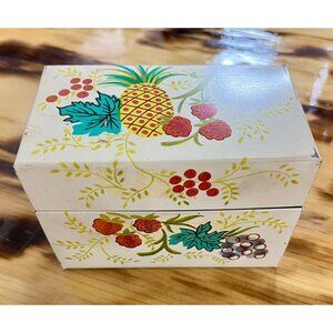 Vintage J. Chein Metal Recipe‎ Box Fruit Design Pineapple 3" x 5" Card Holder